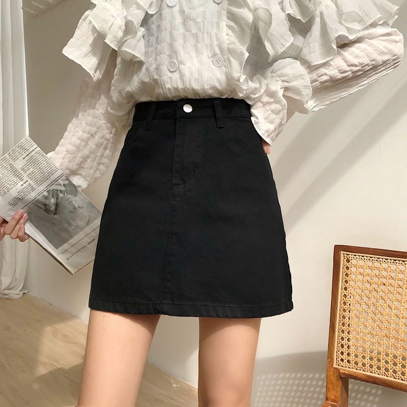 Rok Denim A-Line Warna Solid D - Fly Line ulasan dan harga