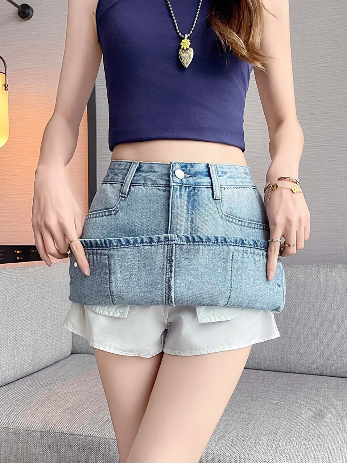 Rok Mini Denim Kargo Wanita Pi - Fly Line ulasan dan harga